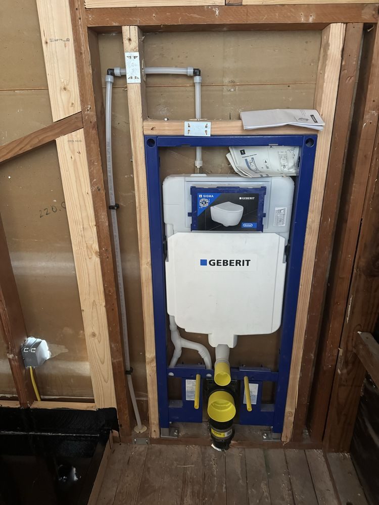 In-wall Geberit toilet carrier rough-in — 5Star Plumbing project in Columbus, OH
